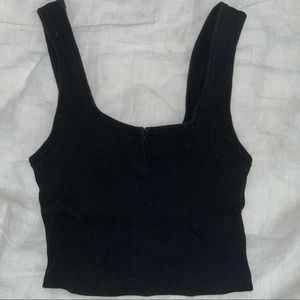 Garage Cropped Black Tank with V Slit